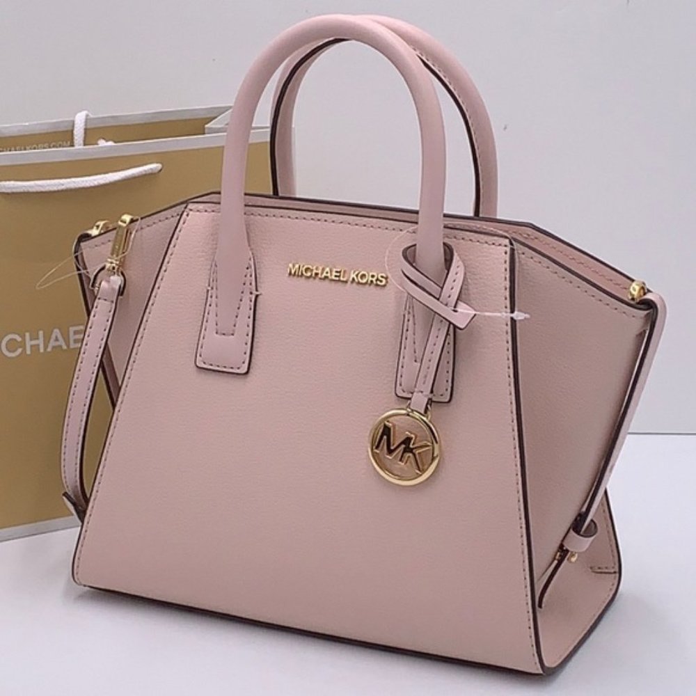 Michael Kors Avril Small Leather Top-Zip Satchel Powder Blush color - Picture 2 of 16